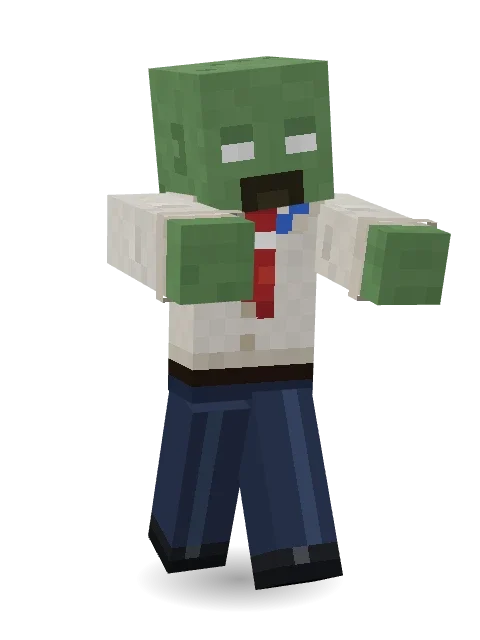 Office Zombie Minecraft skin in 3D