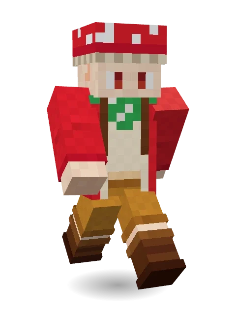 Red Mushroom Scout Minecraft skin in 3D