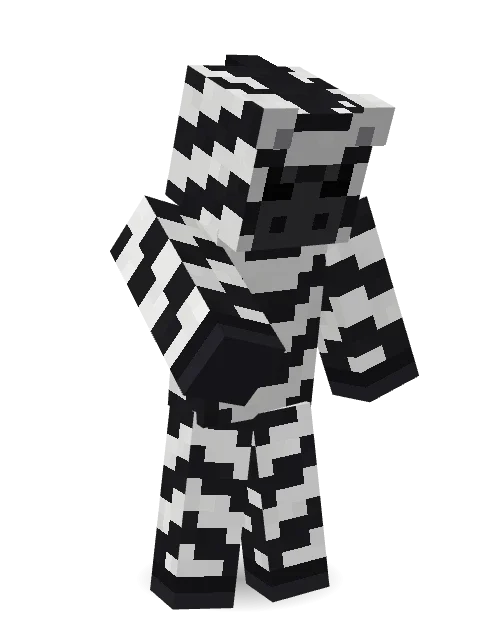 Striped Zebra Minecraft skin in 3D